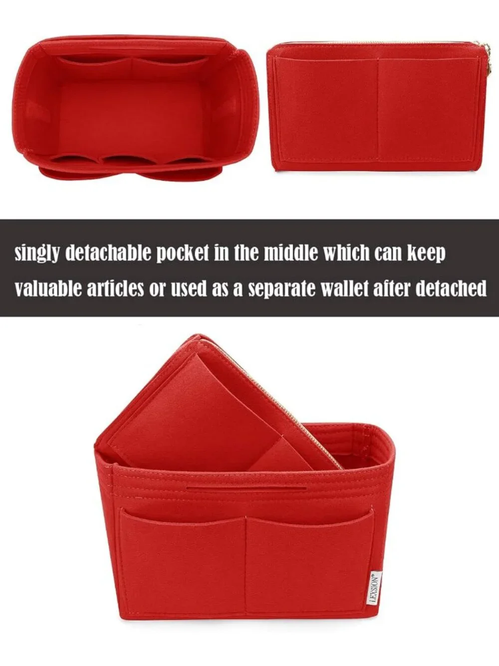 Felt Purse Organizer Insert for Tote Bags | 5 Sizes, Zippered Divider, Bag
